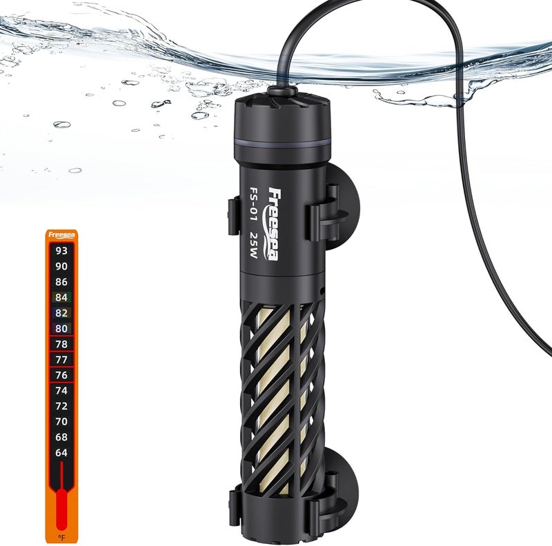 FREESEA Aquarium Heater for Fish Tank: 25W Small Submersible Thermostat with Off-Water Protection & UL Certified Cord for 1-5 Gallon Fish Turtle Tanks Enthusiasts - Image 1